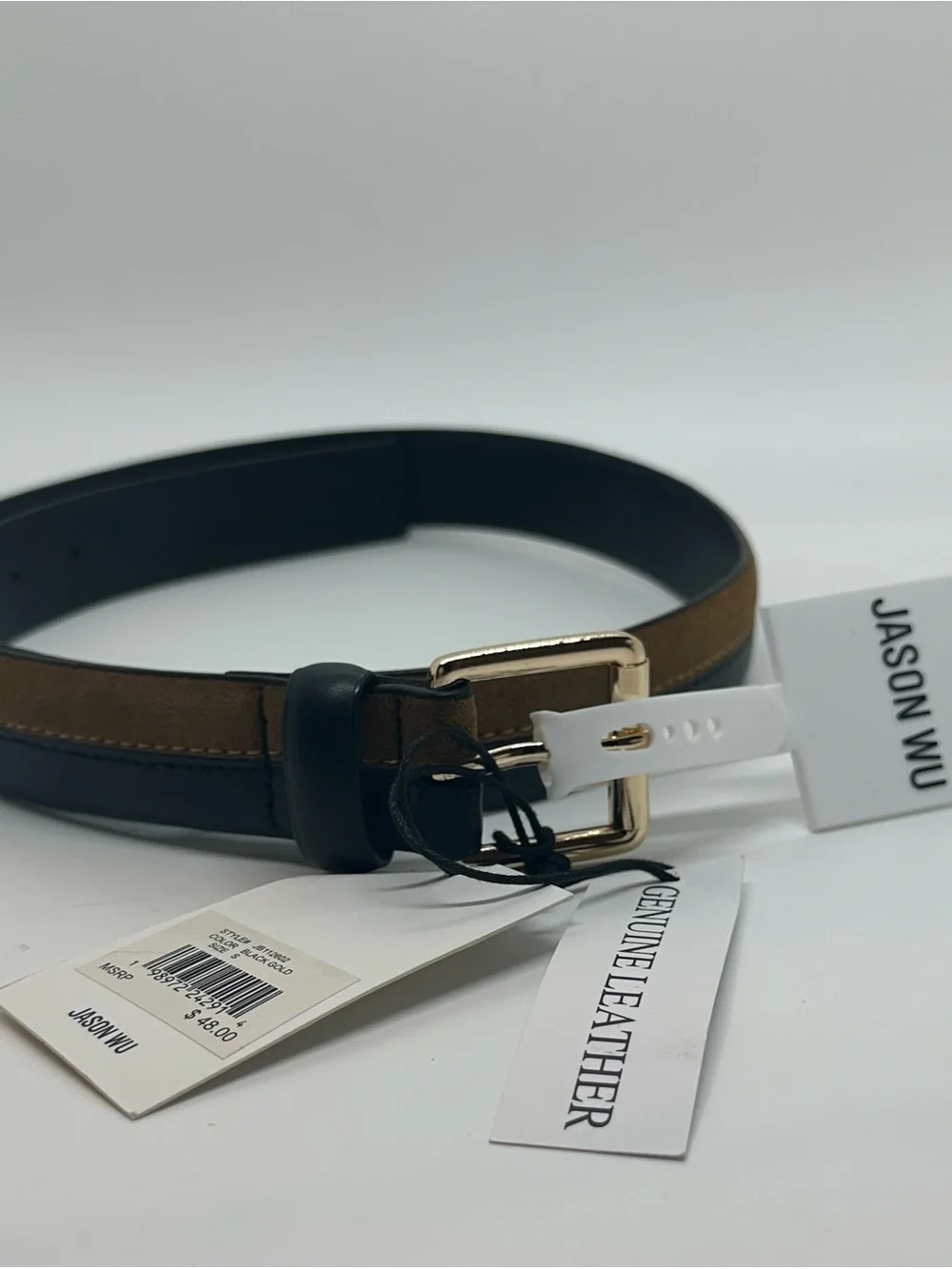 NWT Jason Wu Genuine Leather Black Brown Gold Buckle Belt Size S